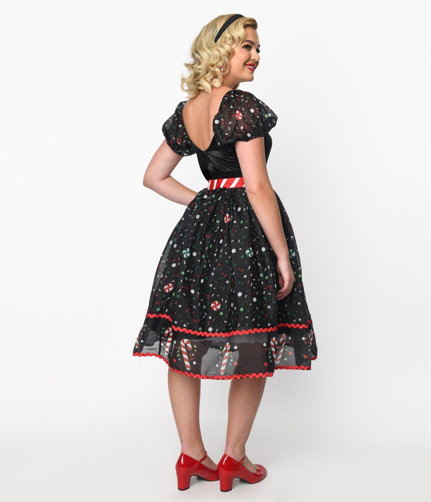 Unique Vintage Black Candy Cane Sprinkles Swing Dress - Unique Vintage - Womens, DRESSES, PROM AND SPECIAL OCCASION