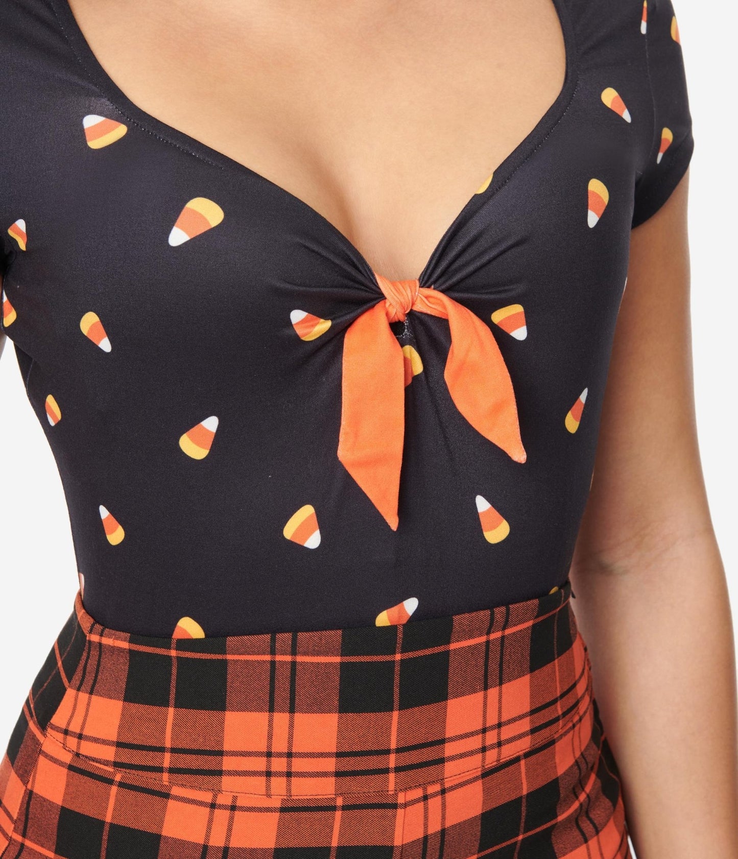 Unique Vintage Black Candy Corn Sweetheart Rosemary Top - Unique Vintage - Womens, HALLOWEEN, TOPS