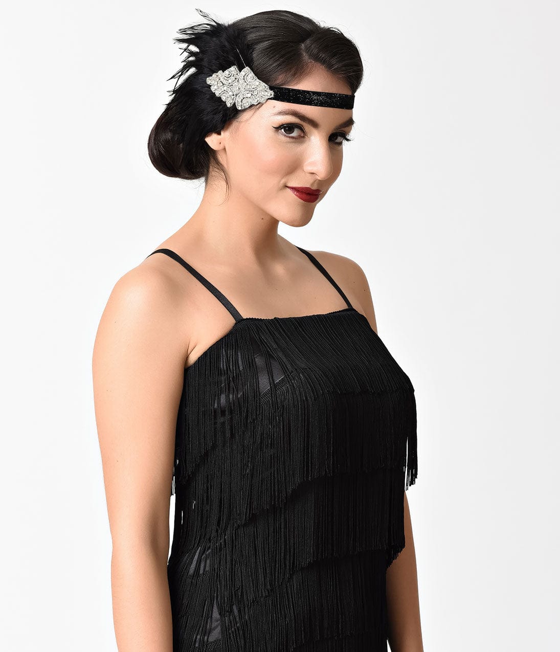 Coque Feather & Silver Rhinestone Headband
