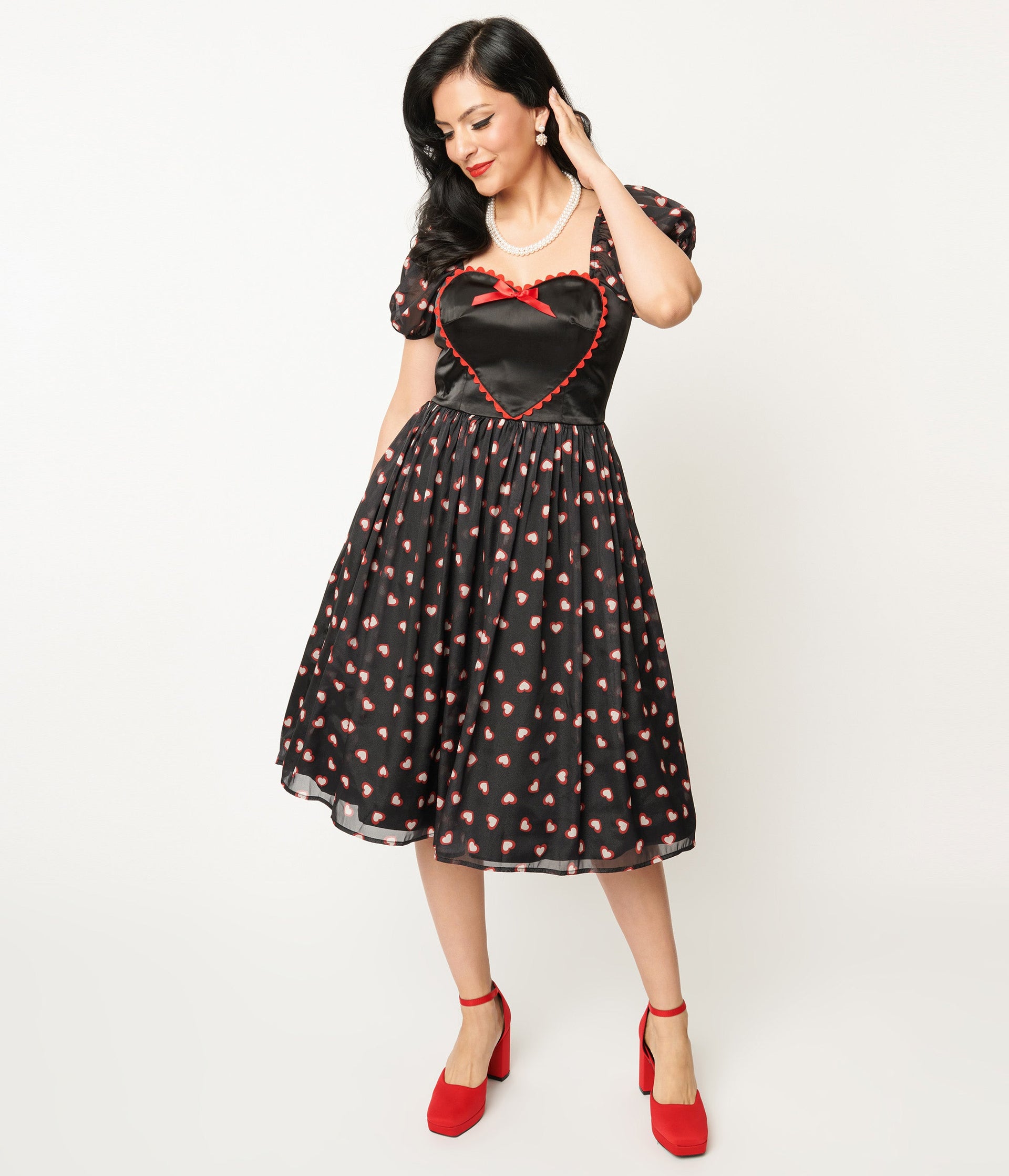 Unique Vintage Black Cupid's Lover Swing Dress - Unique Vintage - Womens, DRESSES, PROM AND SPECIAL OCCASION