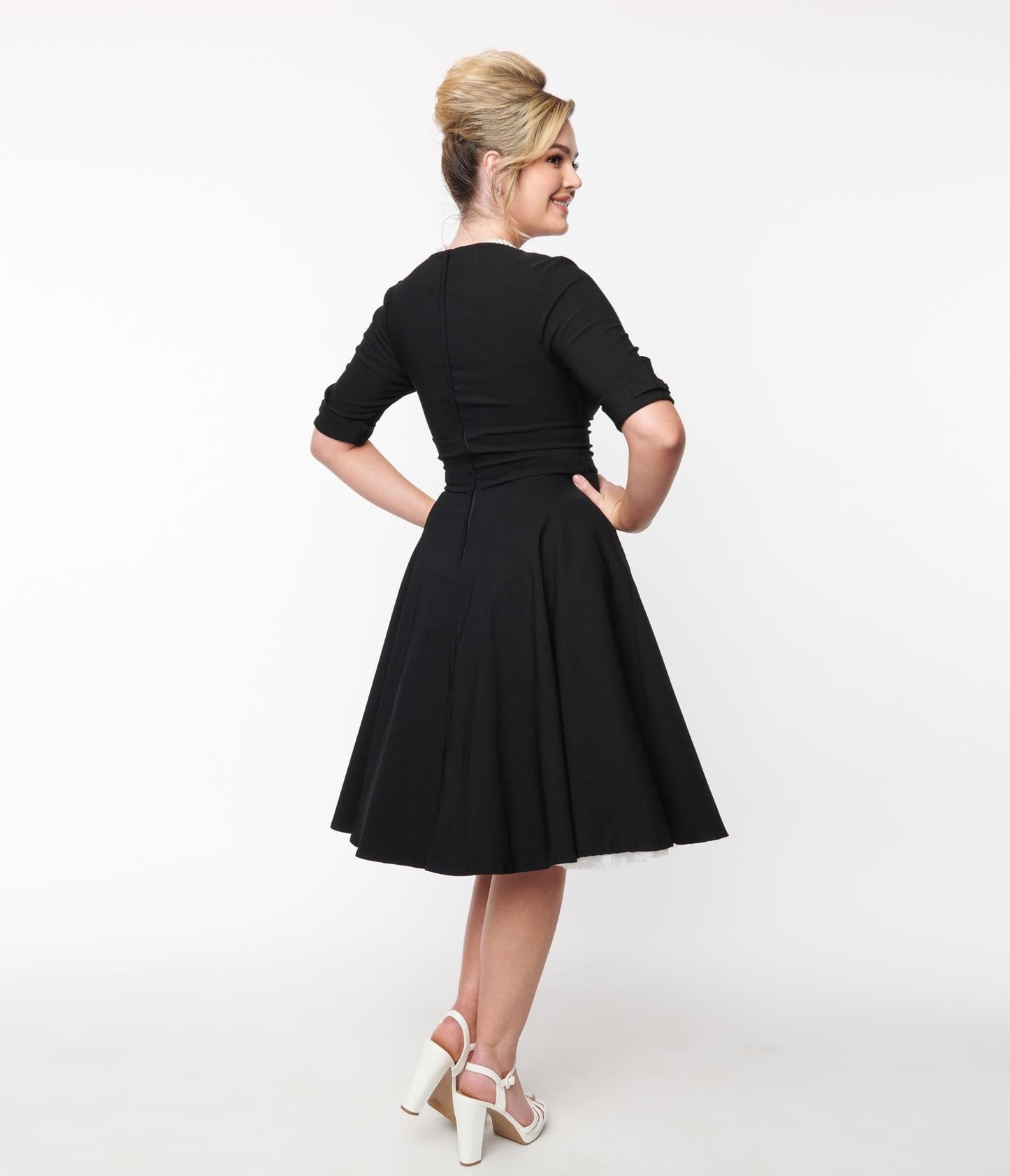 Unique Vintage Black Delores Swing Dress with Sleeves - Unique Vintage - Womens, DRESSES, SWING