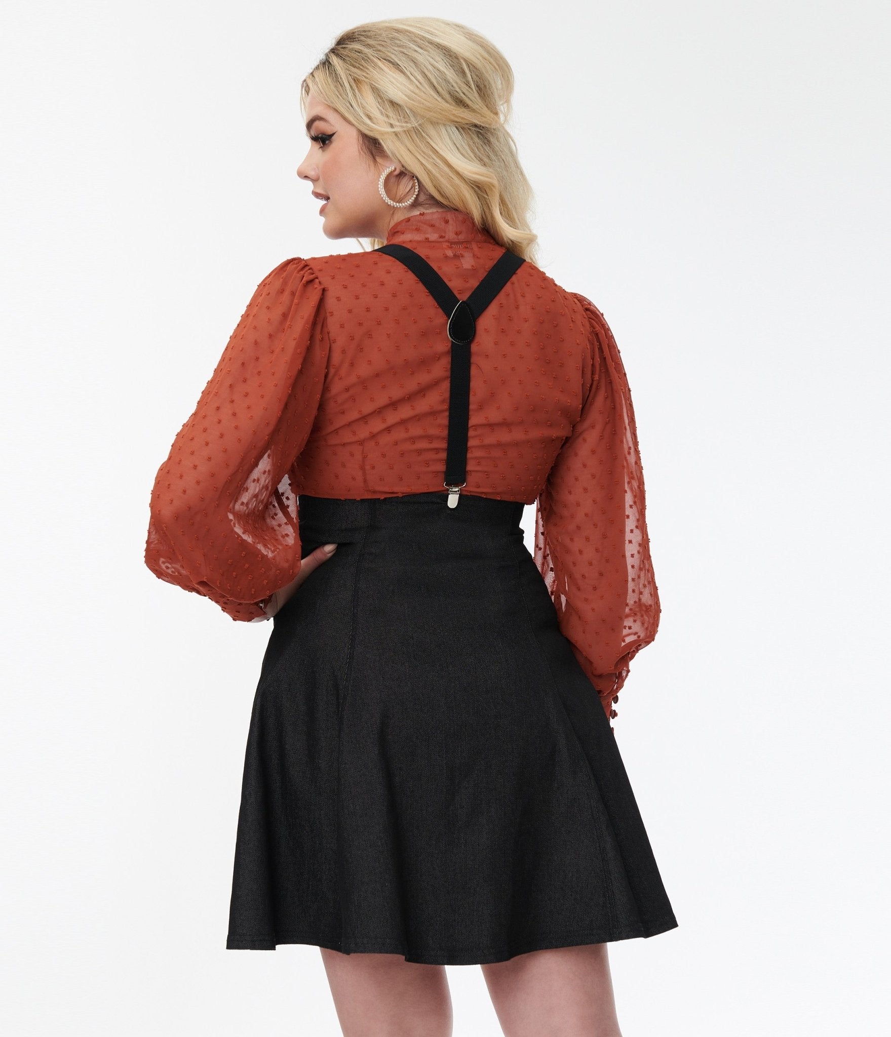 Black denim flare skirt sales