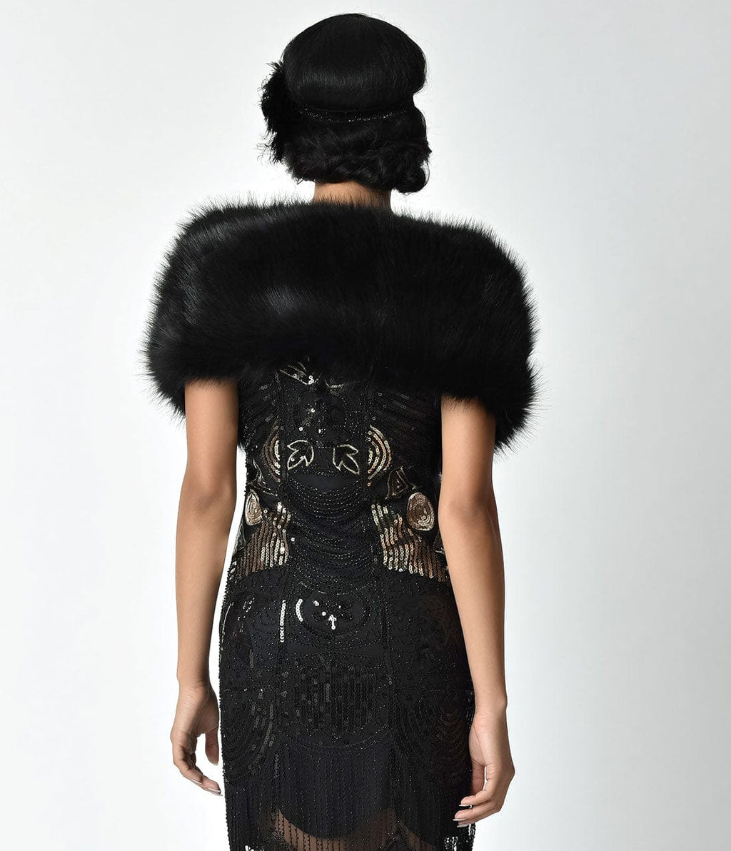 Unique Vintage Black Faux Fur Stole - Unique Vintage - Womens, ACCESSORIES, GLOVES/SCARVES