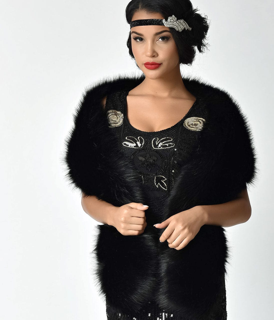 Unique Vintage Black Faux Fur Stole - Unique Vintage - Womens, ACCESSORIES, GLOVES/SCARVES