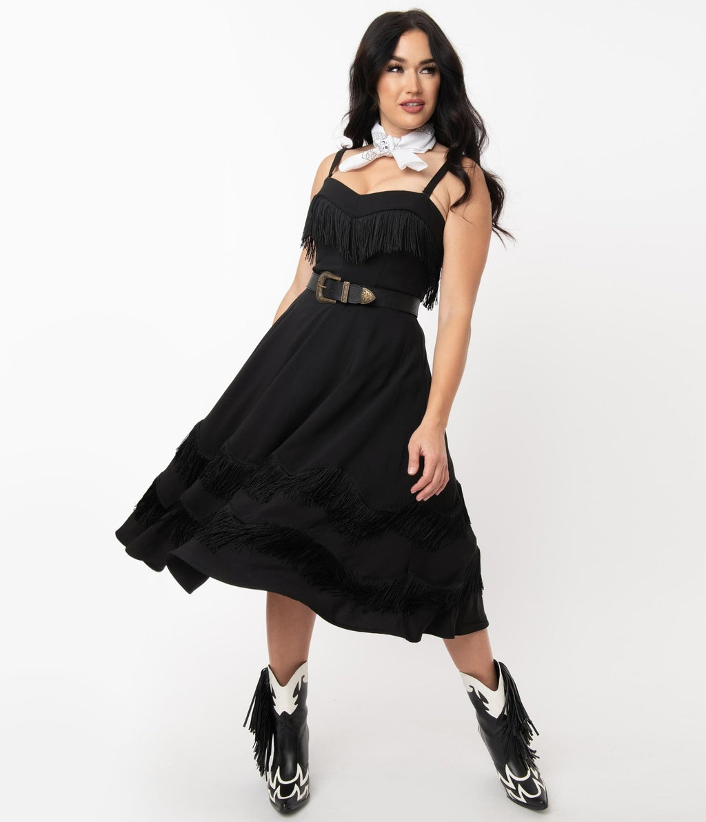 Unique Vintage Black Fringe Girlie Swing Dress Unique Vintage Black Fringe Girlie Swing Dress
