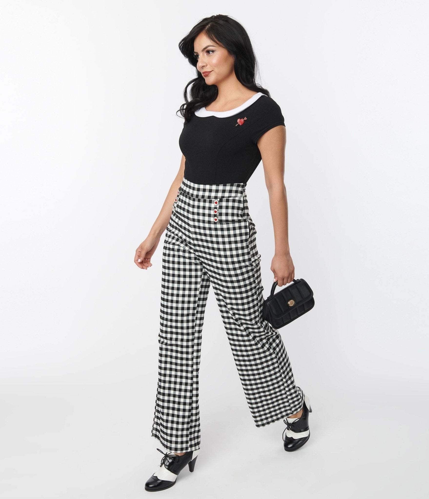 Black gingham pants top