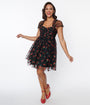 Unique Vintage Black & Glitter Cherry Print Heart & Soul Babydoll Dress