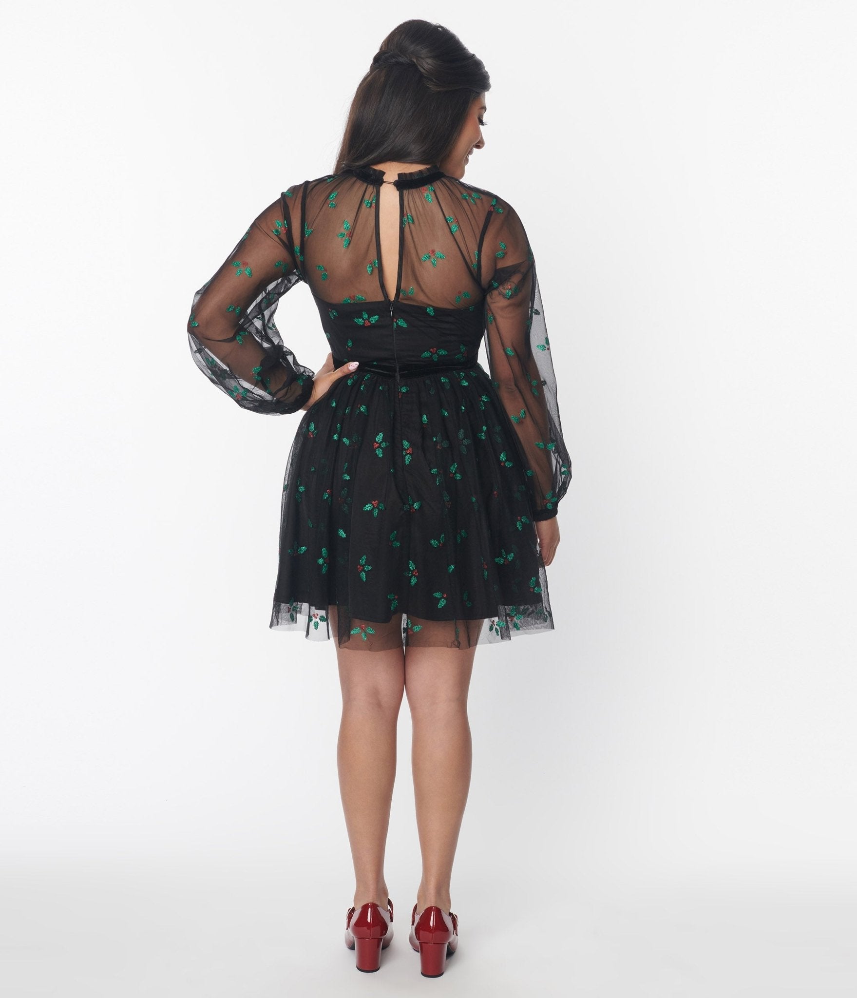 Unique Vintage Black & Glitter Mistletoe Flare Dress - Unique Vintage - Womens, DRESSES, FIT AND FLARE