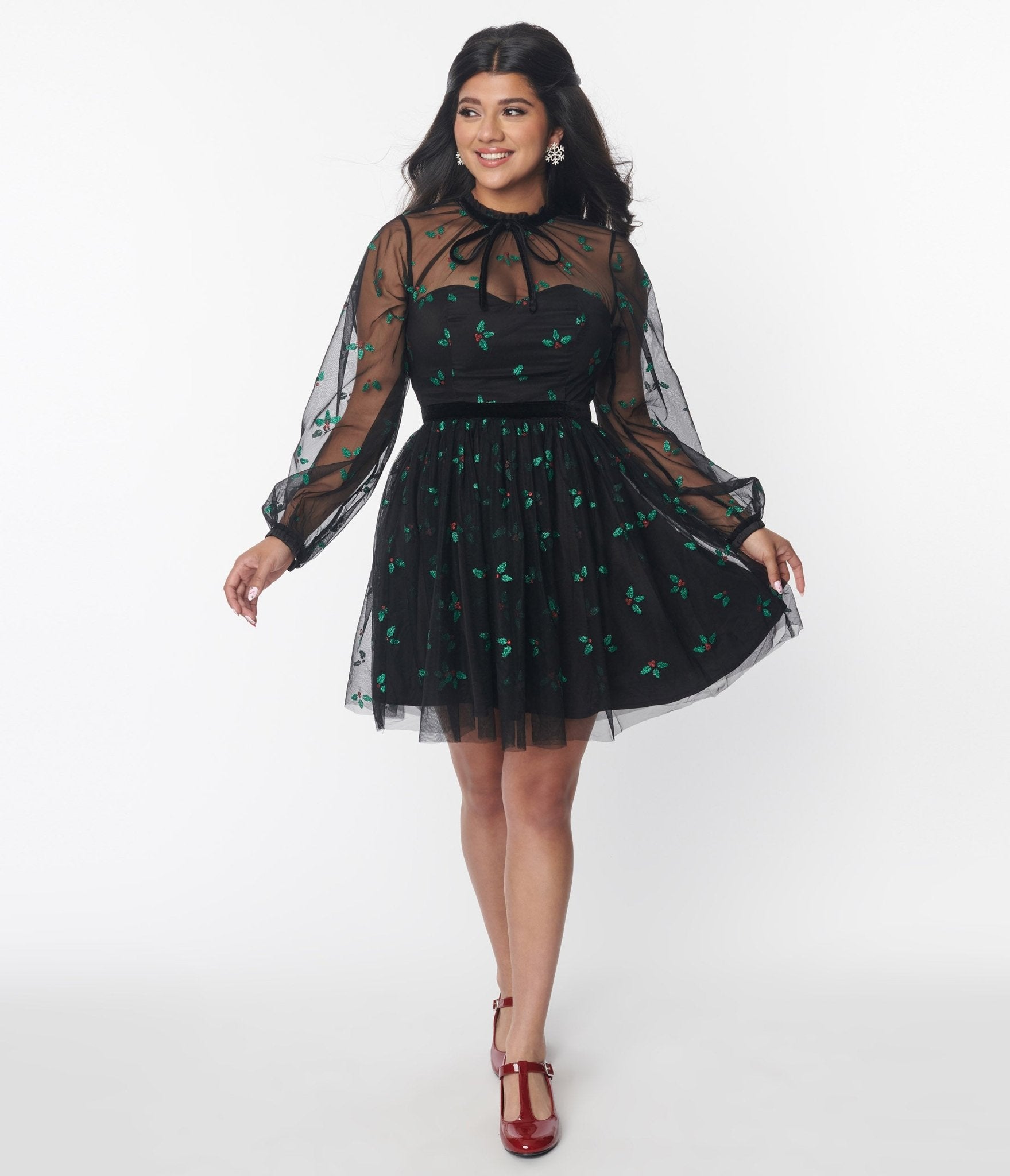 Unique Vintage Black & Glitter Mistletoe Flare Dress - Unique Vintage - Womens, DRESSES, FIT AND FLARE