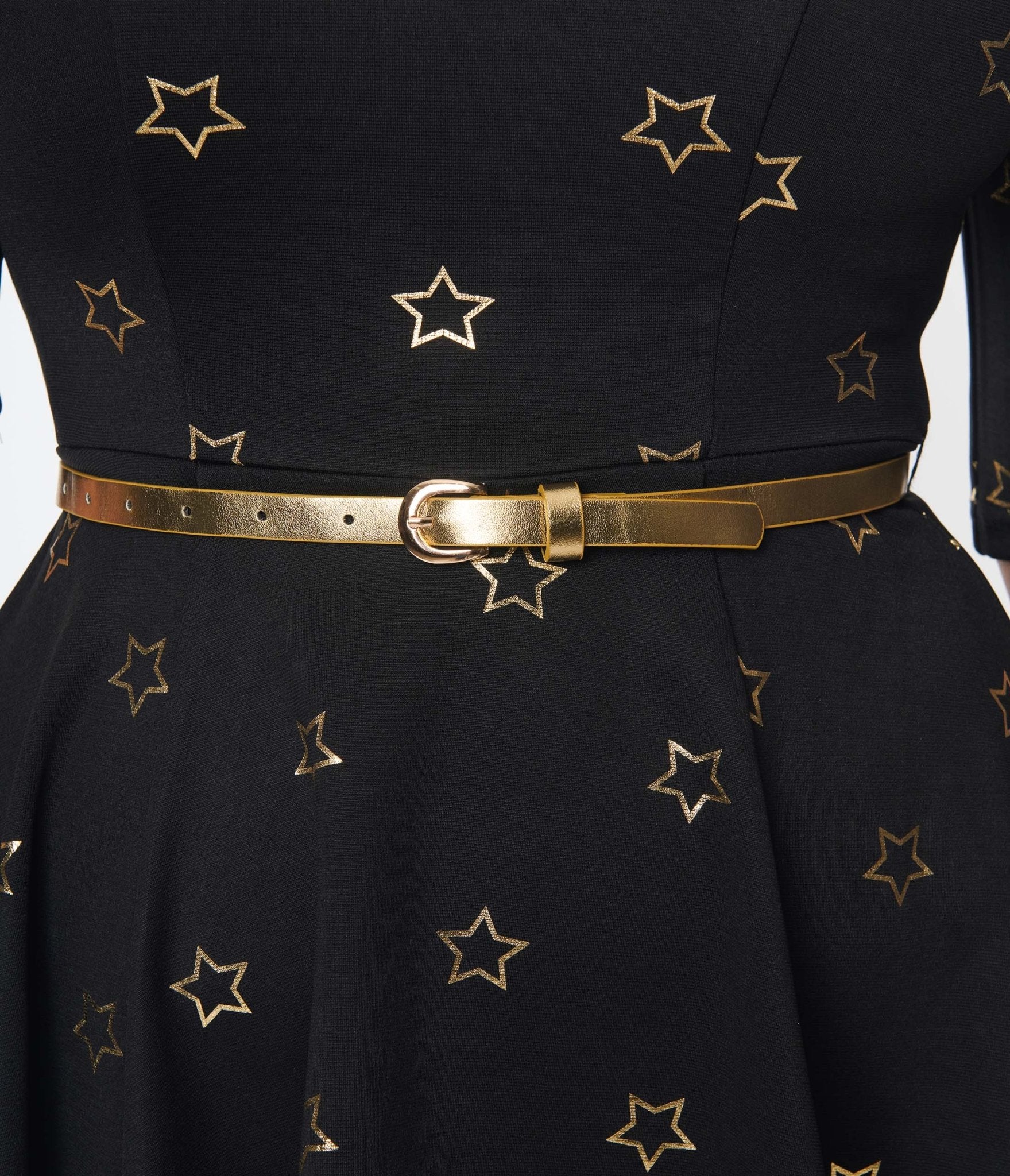 Black and gold fit and flare dress cheap