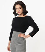 Unique Vintage Black Gracie Top - Unique Vintage - Womens, TOPS, KNIT TOPS