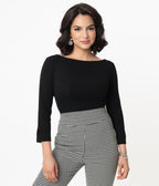 Unique Vintage Black Gracie Top - Unique Vintage - Womens, TOPS, KNIT TOPS