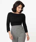 Unique Vintage Black Gracie Top - Unique Vintage - Womens, TOPS, KNIT TOPS