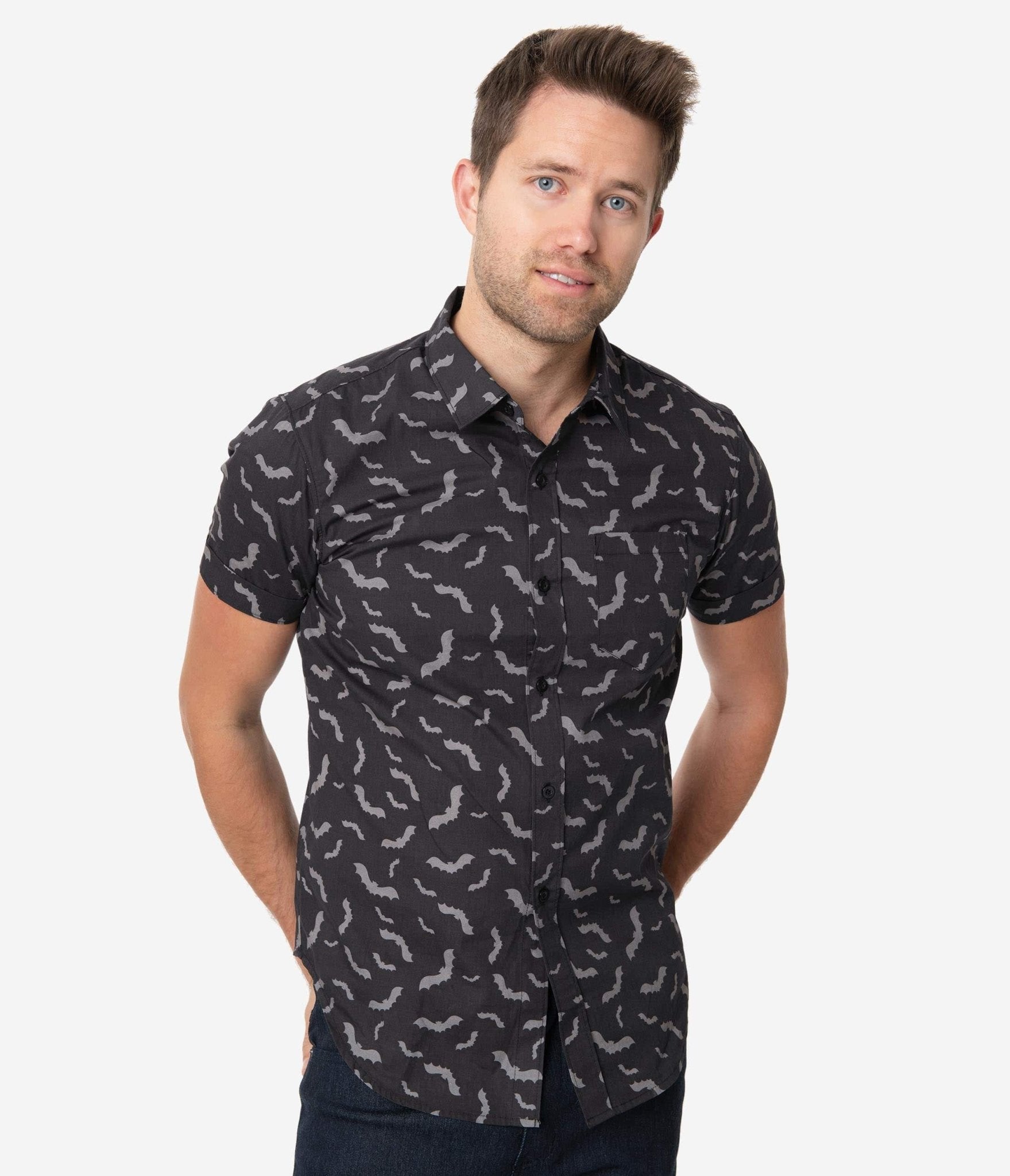 black and grey button up shirt