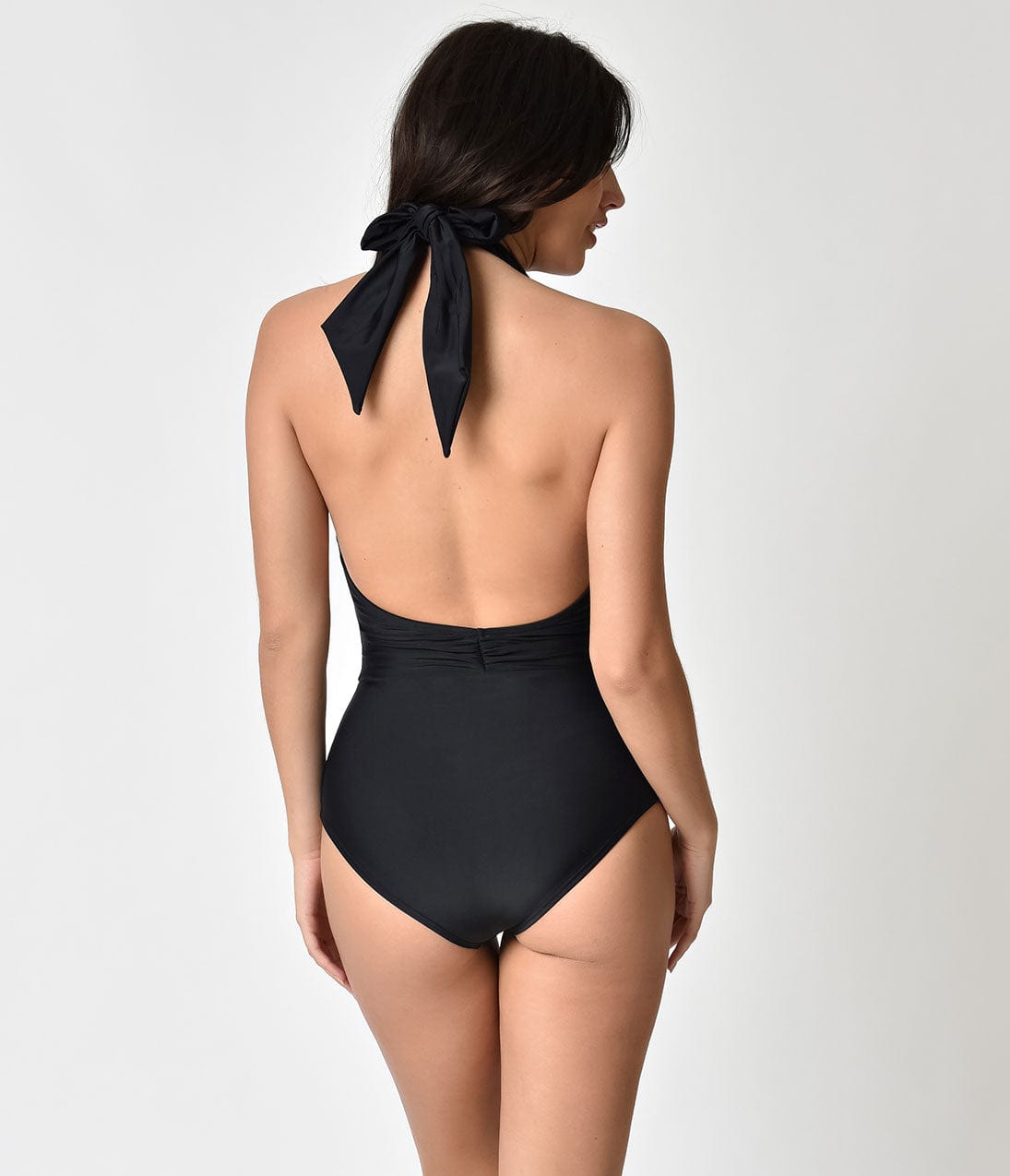 Unique Vintage Black Halter Shirred Derek One Piece Swimsuit - Unique Vintage - Womens, SWIM, 1 PC