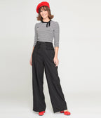 Unique Vintage Black High Waist Wide Leg Tab Pants - Unique Vintage - Womens, BOTTOMS, PANTS