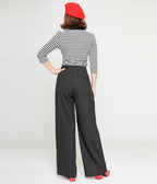 Unique Vintage Black High Waist Wide Leg Tab Pants - Unique Vintage - Womens, BOTTOMS, PANTS