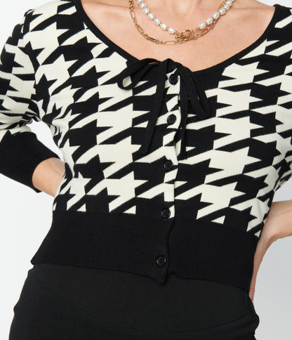 Unique Vintage Black & Ivory Houndstooth Dandy Cardigan - Unique Vintage - Womens, TOPS, SWEATERS