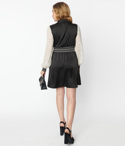 Unique Vintage Black & Ivory Neck Tie Flare Dress - Unique Vintage - Womens, DRESSES, FIT AND FLARE
