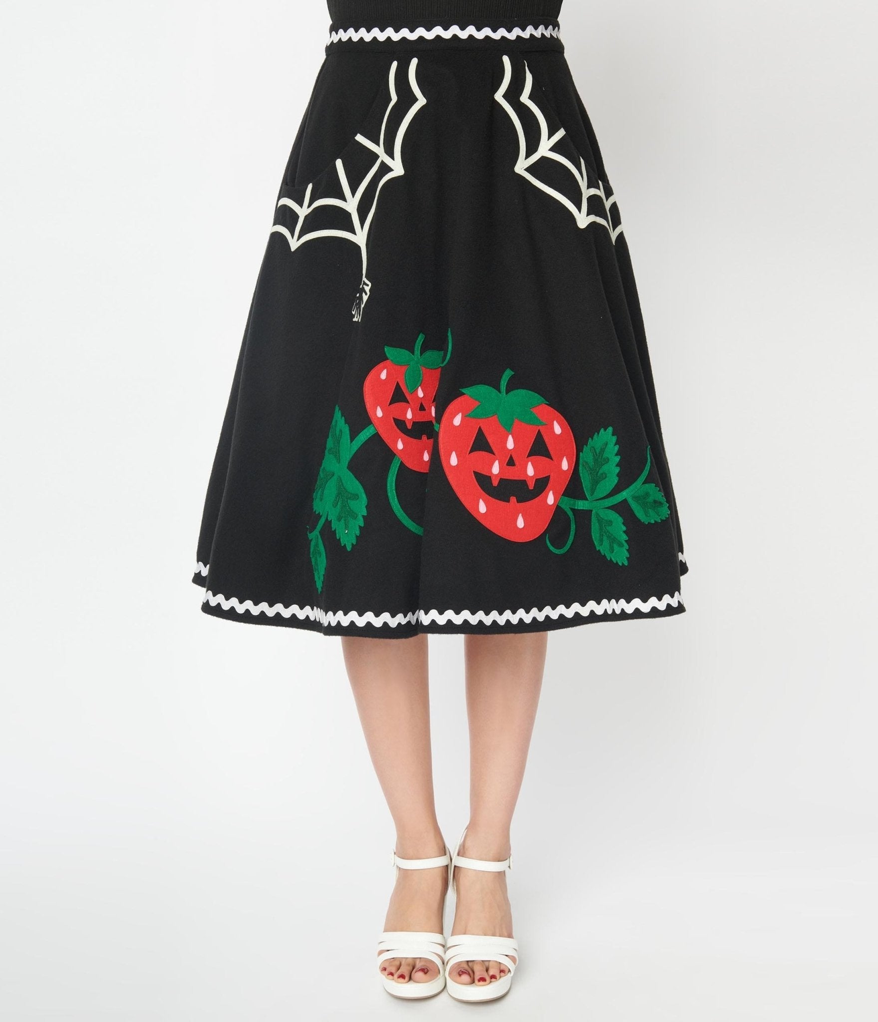 Unique Vintage Black June-O-Ween Strawberry Swing Skirt - Unique Vintage - Womens, BOTTOMS, SKIRTS