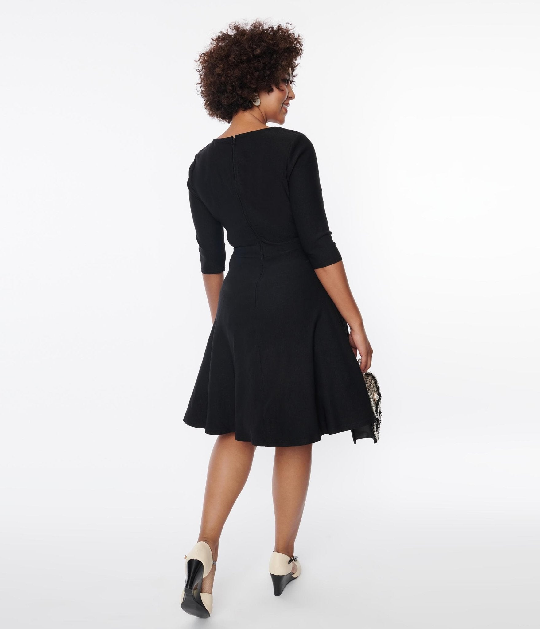 Unique Vintage Black Keyhole Neck Swing Dress