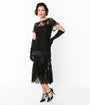 Unique Vintage 1920s Black Lace & Bow Flapper Dress