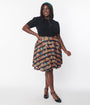 Unique Vintage Black Library Cats Buttoned Swing Skirt