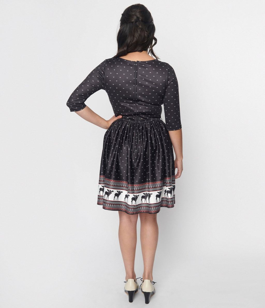 Unique Vintage Black Moose Fair Isle Stephanie Fit & Flare Dress - Unique Vintage - Womens, DRESSES, FIT AND FLARE