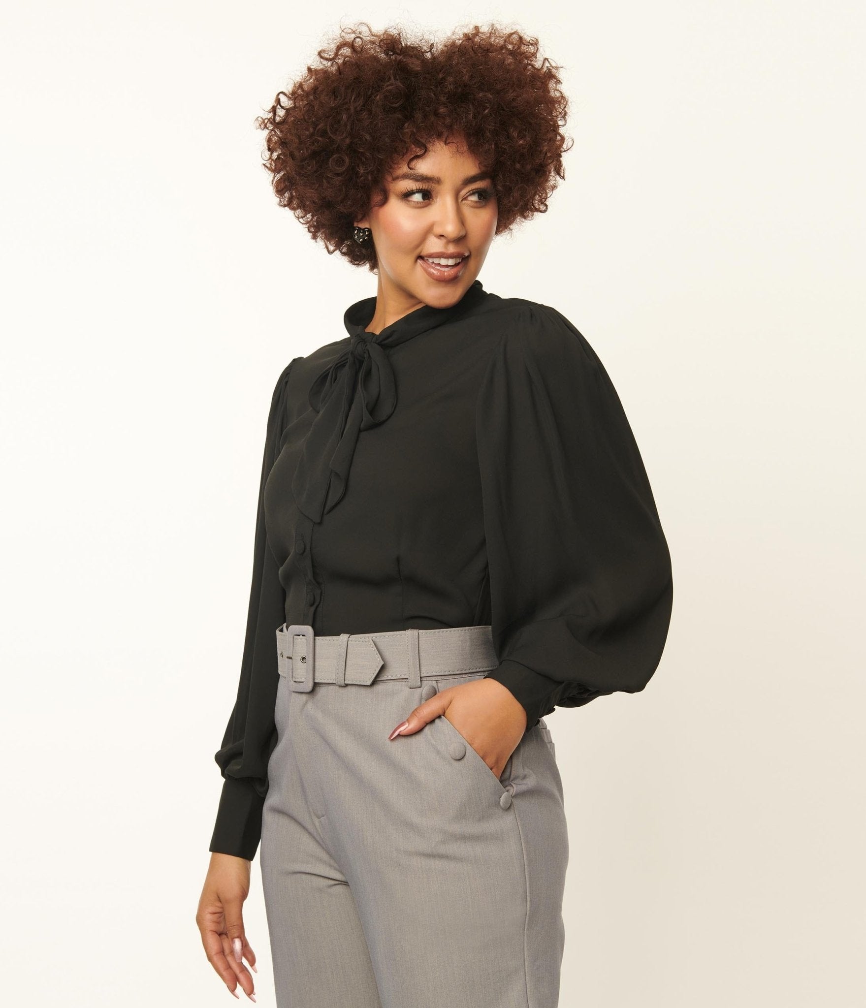 Unique Vintage Black Neck Tie Gwen Blouse - Unique Vintage - Womens, TOPS, WOVEN TOPS