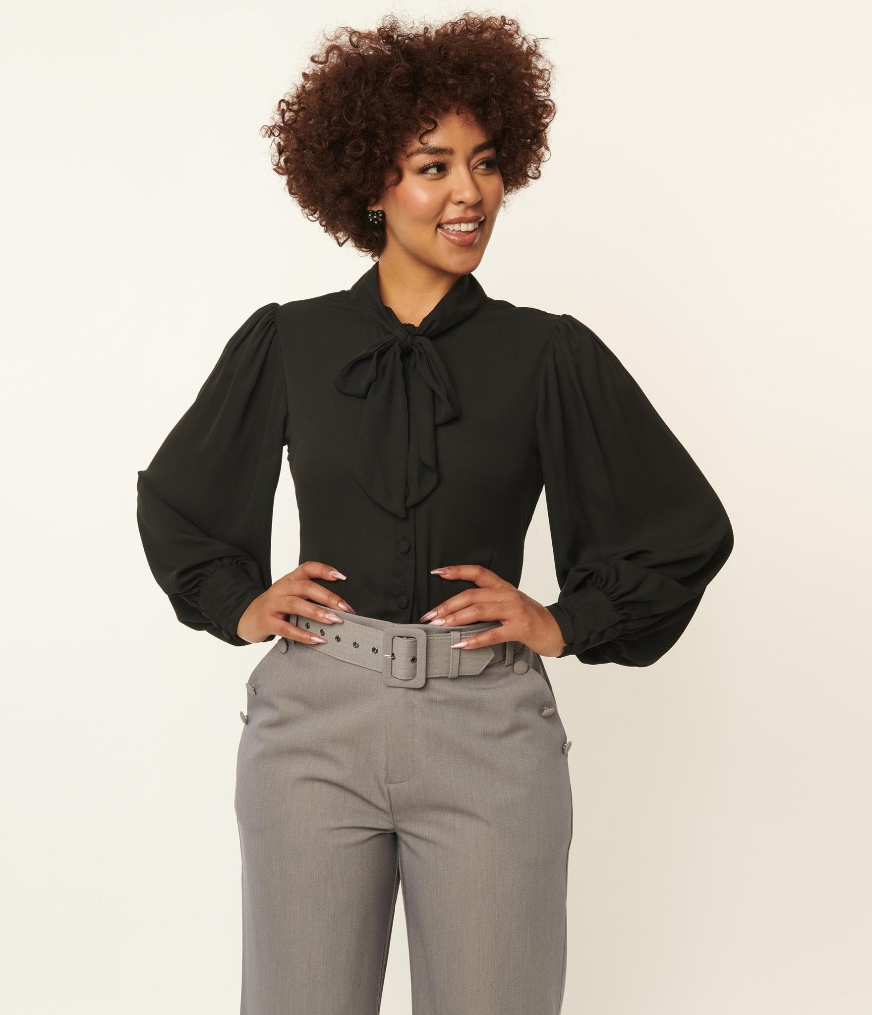 Unique Vintage Black Neck Tie Gwen Blouse - Unique Vintage - Womens, TOPS, WOVEN TOPS
