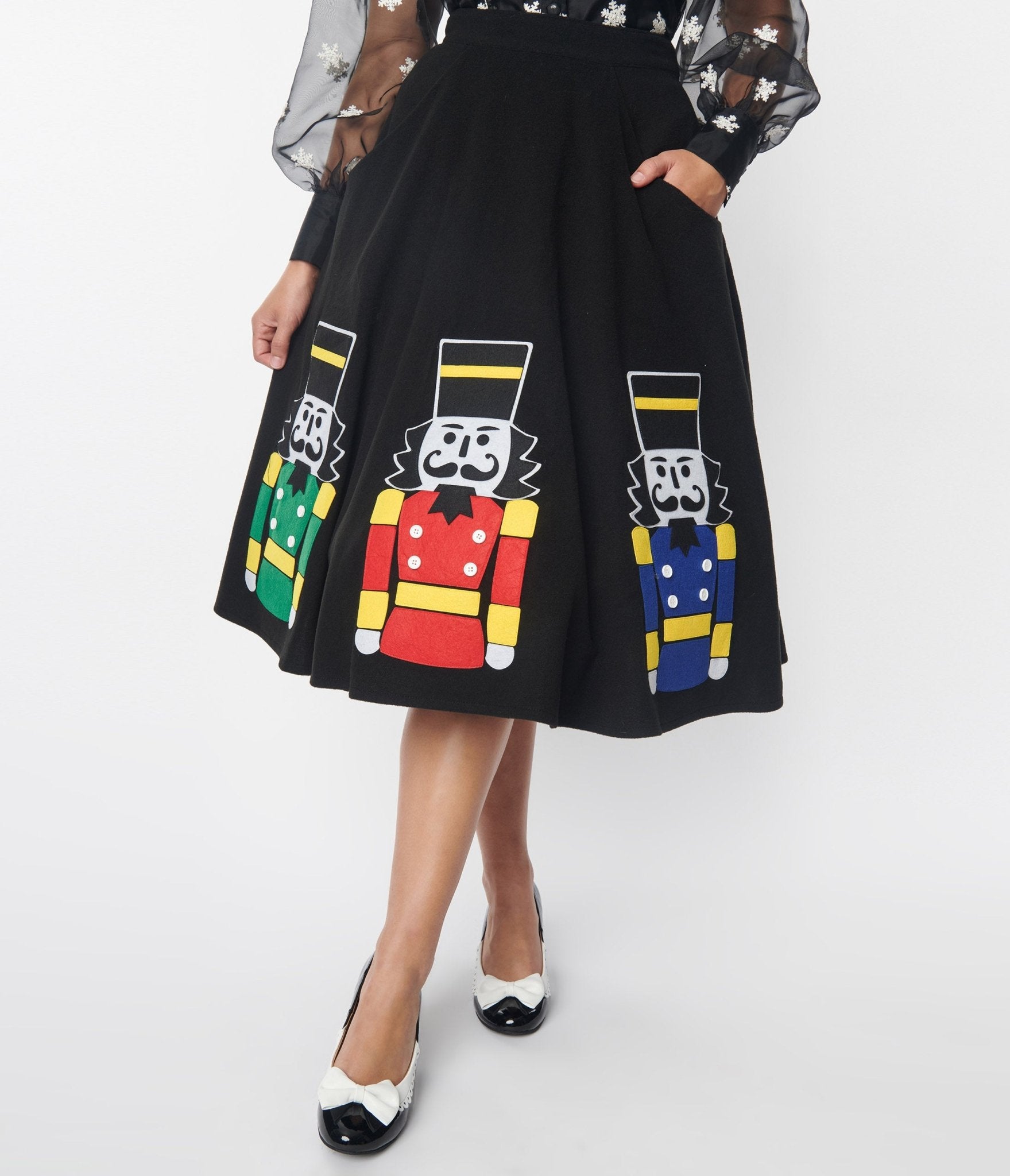 Unique Vintage Black Nutcracker Soda Shop Swing Skirt - Unique Vintage - Womens, BOTTOMS, SKIRTS
