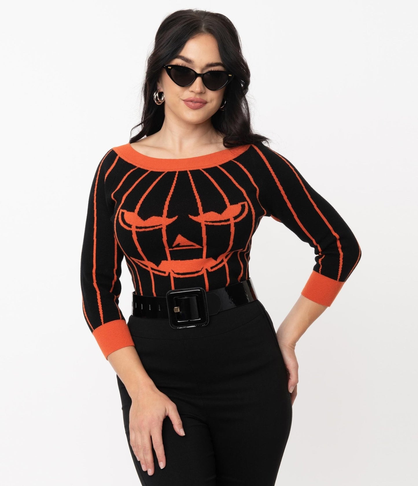 Unique Vintage Black & Orange Stripe Pumpkin Annaleigh Sweater - Unique Vintage - Womens, HALLOWEEN, TOPS