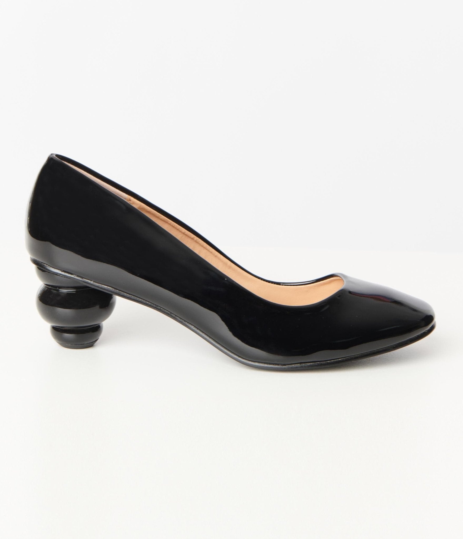 Unique Vintage Black Patent Leatherette Ball Heel Pumps - Unique Vintage - Womens, SHOES, HEELS