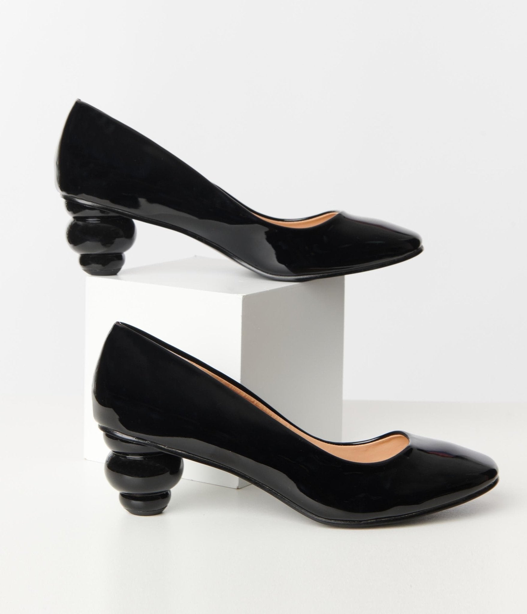 Black Patent Leather Peep Toe Heels Stiletto Heel Double D'orsay Pumps |FSJshoes