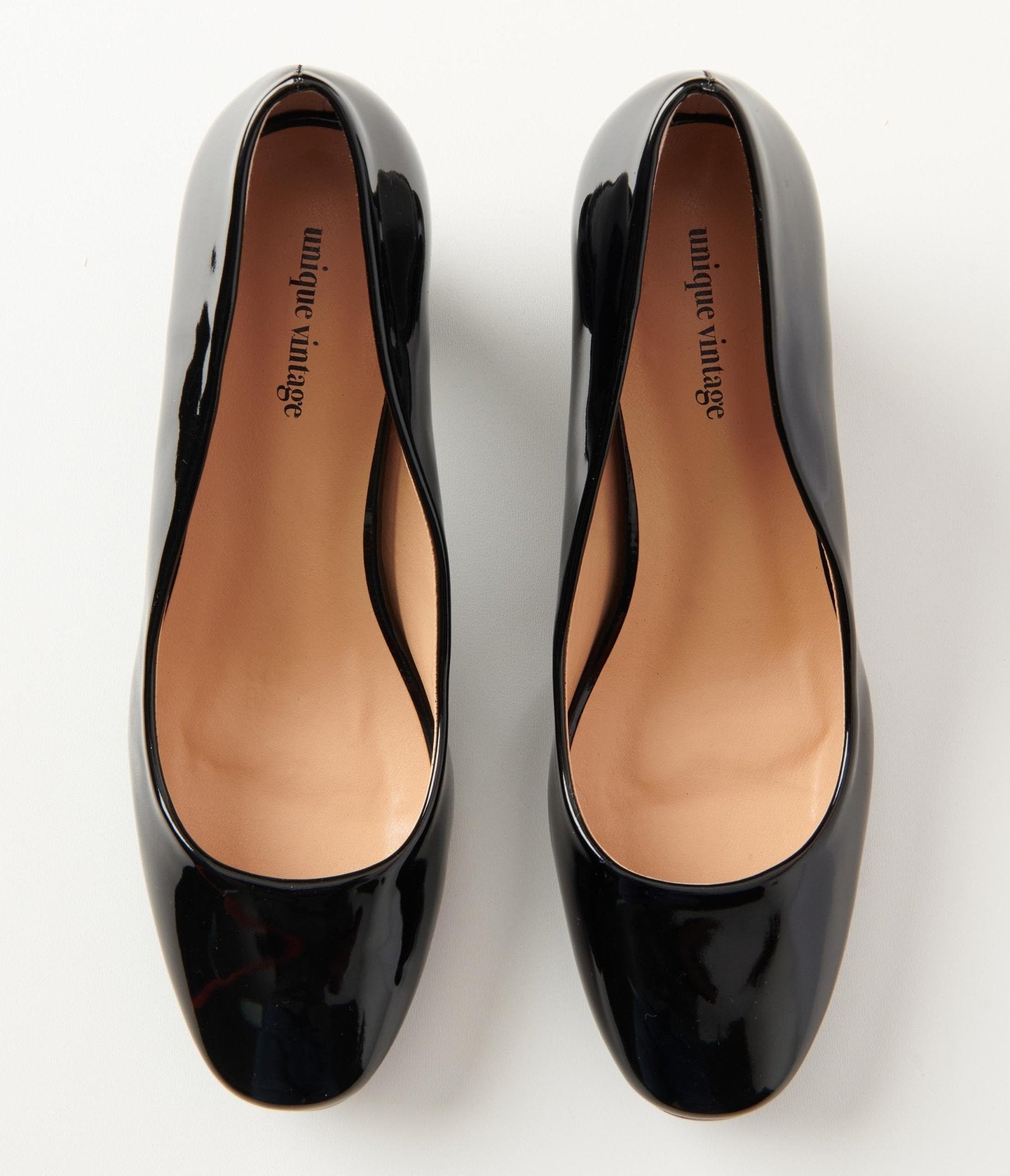 Unique Vintage Black Patent Leatherette Ball Heel Pumps - Unique Vintage - Womens, SHOES, HEELS