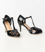Unique Vintage 1920s Black Patent Leatherette Peep Toe T-Strap Everly Pumps
