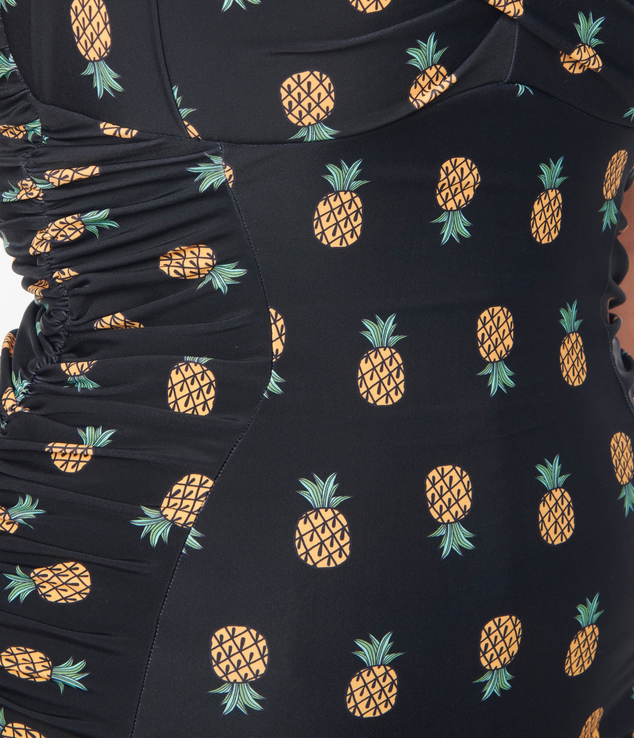 Unique Vintage Black Pineapple Print Corinne Sheath Swimsuit