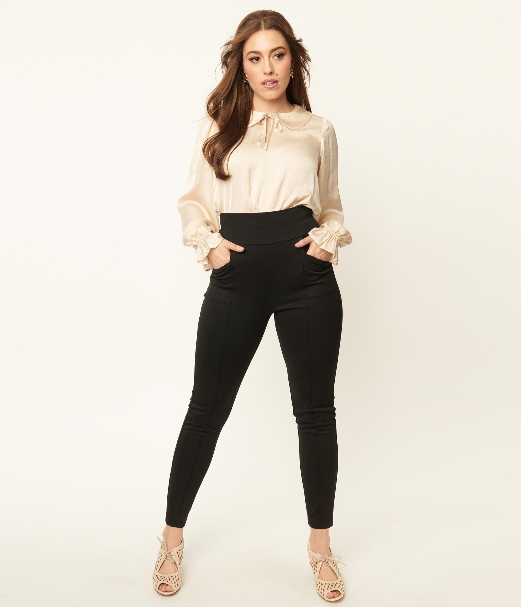 Unique Vintage Black Pintuck High Waist Pants - Unique Vintage - Womens, BOTTOMS, PANTS