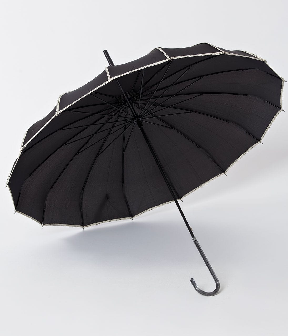 Unique Vintage Black & Polka Dot Tan Princess Pagoda Umbrella