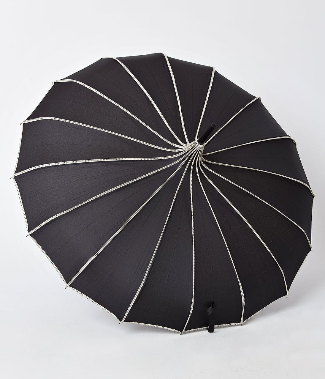 Unique Vintage Black & Polka Dot Tan Princess Pagoda Umbrella - Unique Vintage - Womens, ACCESSORIES, UMBRELLAS