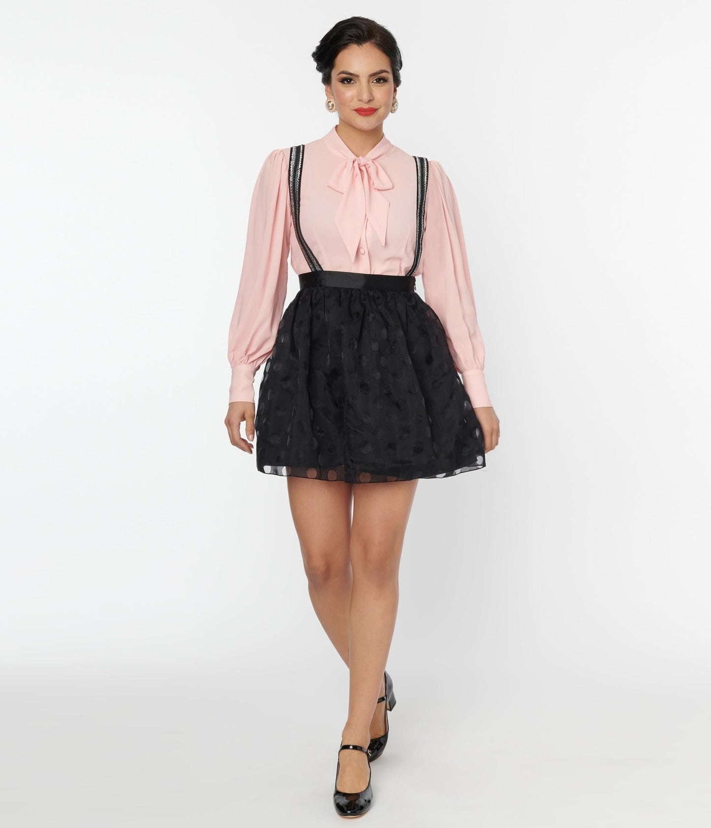 Unique Vintage Black Polka Dot Tulle Suspender Mini Skirt - Unique Vintage - Womens, BOTTOMS, SKIRTS