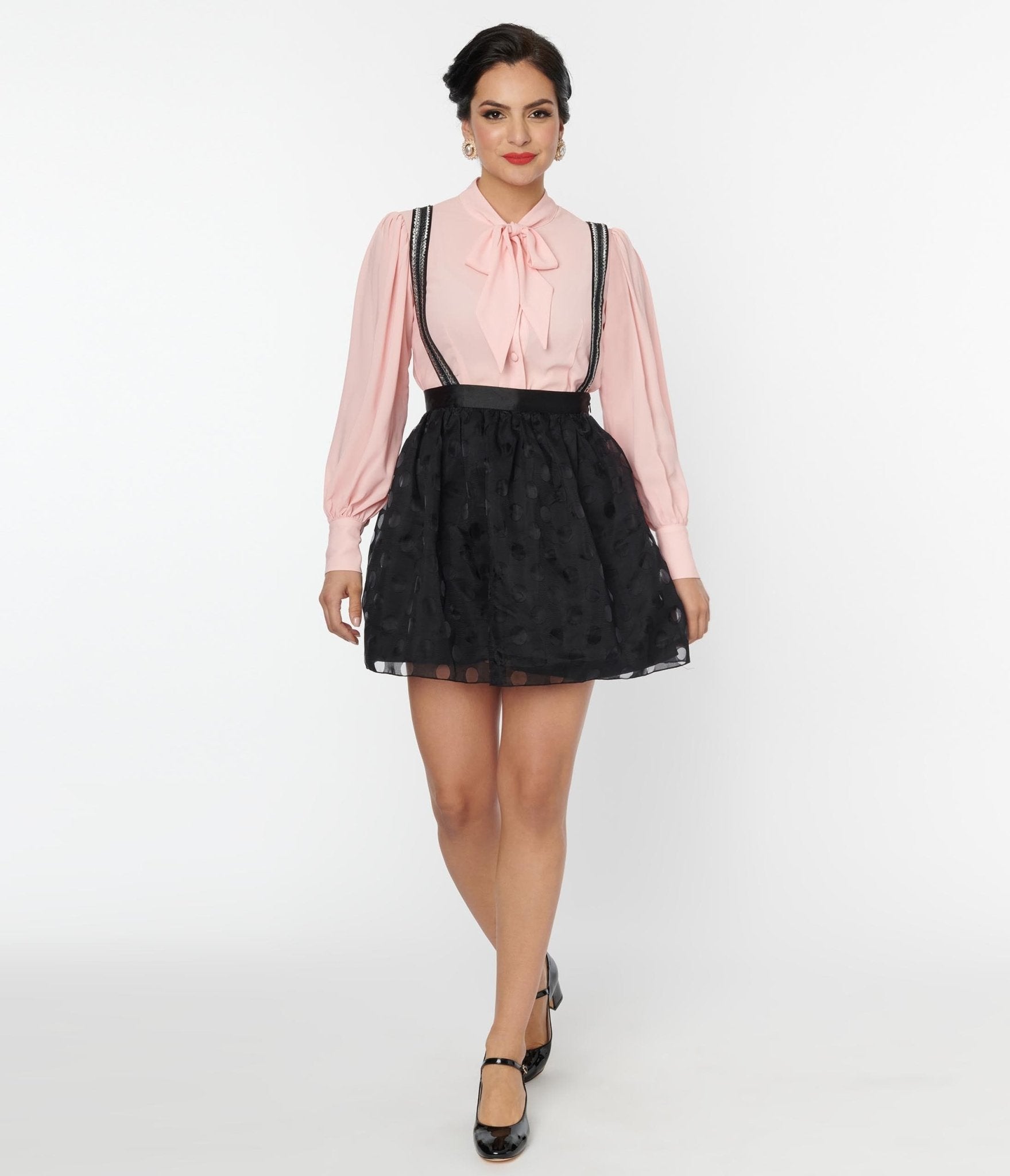 Unique Vintage Black Polka Dot Tulle Suspender Mini Skirt - Unique Vintage - Womens, BOTTOMS, SKIRTS