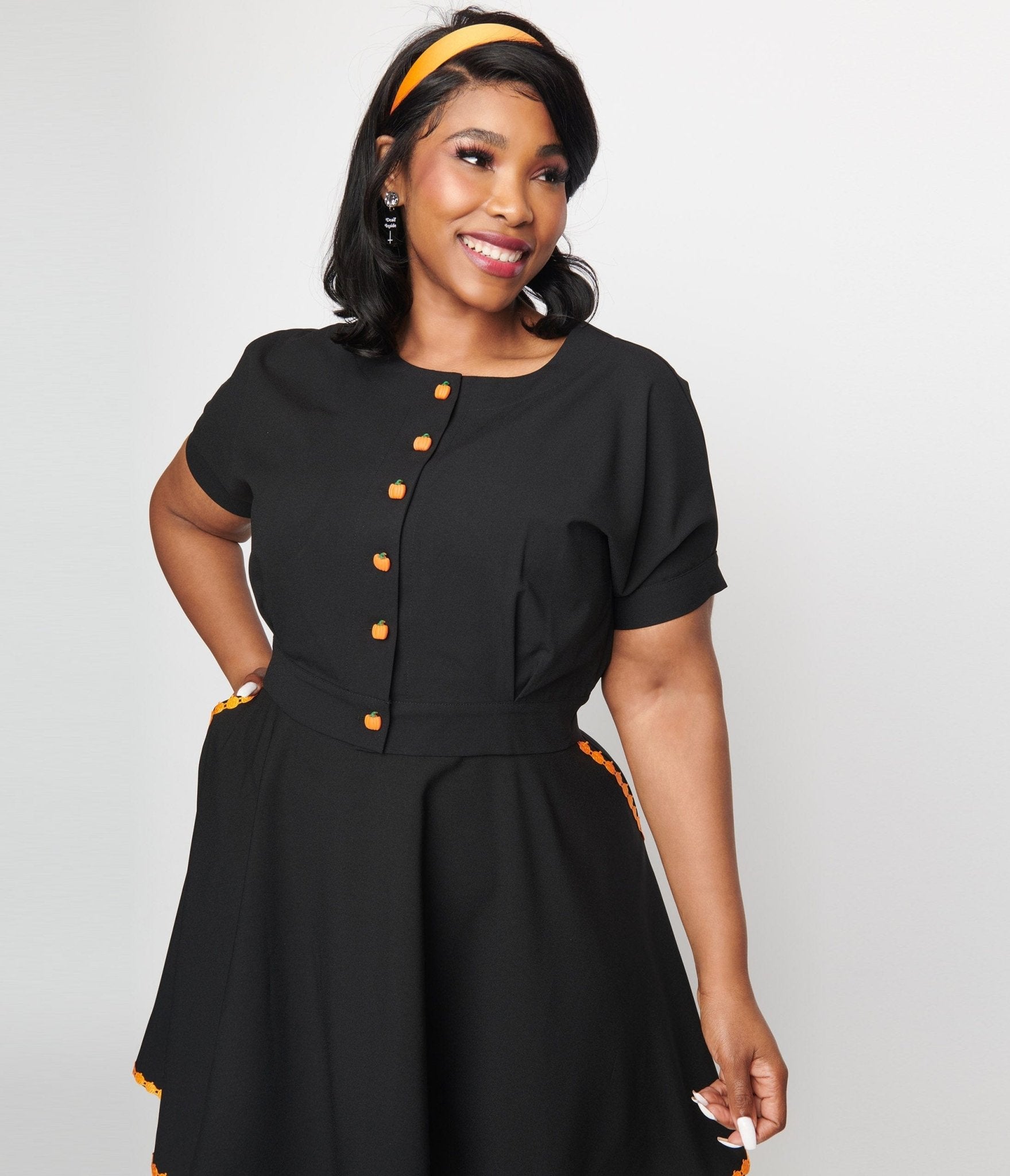 Unique Vintage Black Pumpkin Button Varsity Crop Cardigan Size Small 4 Polyester
