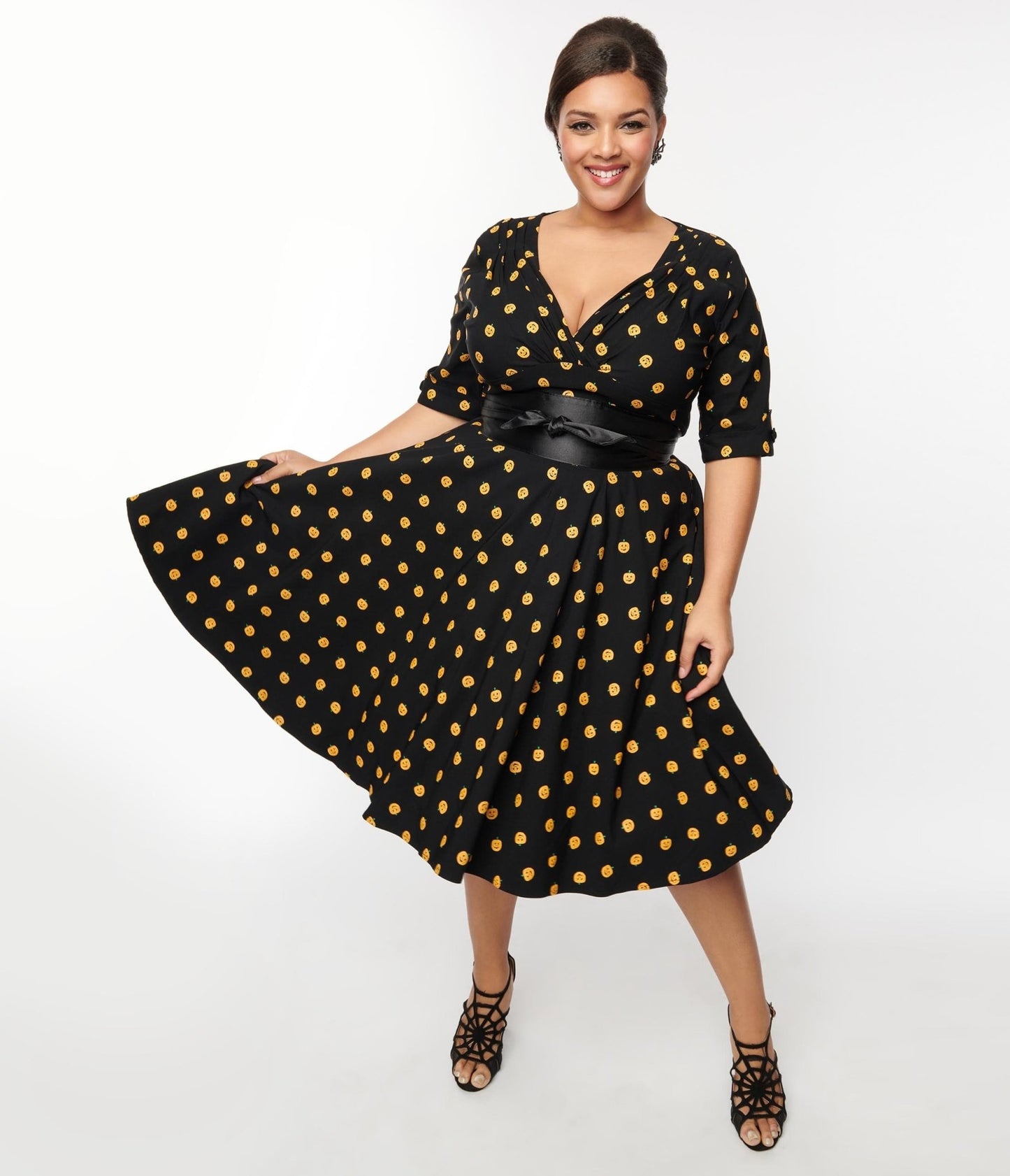 Unique Vintage Black & Pumpkin Delores Swing Dress - Unique Vintage - Womens, HALLOWEEN, DRESSES