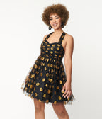 Unique Vintage Black & Pumpkin Print Babydoll Dress - Unique Vintage - Womens, HALLOWEEN, DRESSES