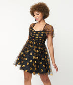 Unique Vintage Black & Pumpkin Print Babydoll Dress - Unique Vintage - Womens, HALLOWEEN, DRESSES