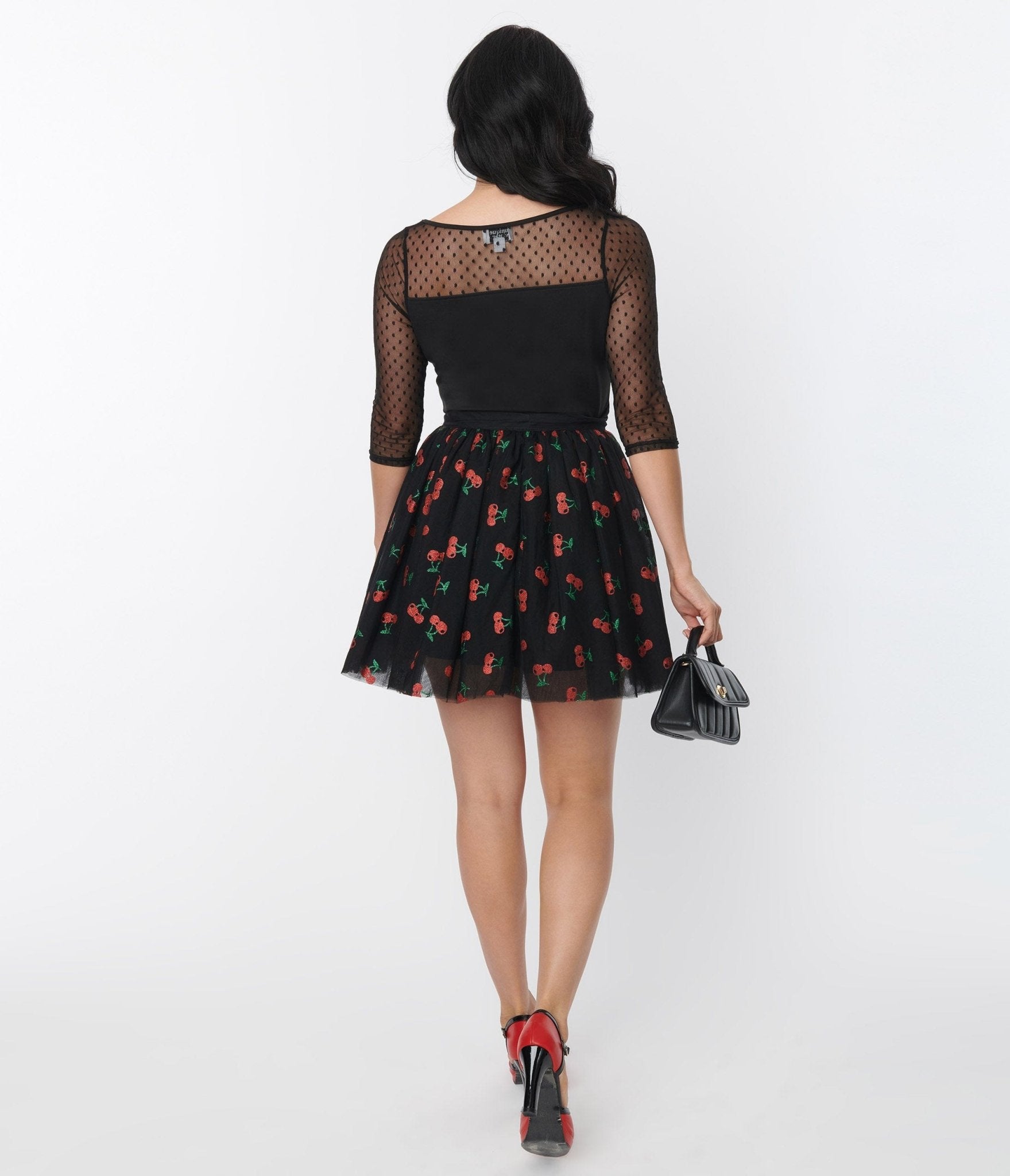 Unique Vintage Black & Red Cherry Sweetie Pie Flare Skirt - Unique Vintage - Womens, BOTTOMS, SKIRTS