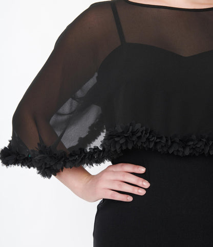 Unique Vintage Black Ruffle Capelet Wiggle Dress - Unique Vintage - Womens, DRESSES, WIGGLE