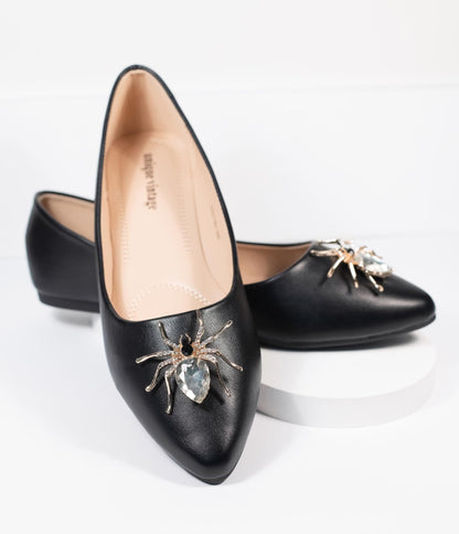 Unique Vintage Black Spider Evie Flats - Unique Vintage - Womens, HALLOWEEN, SHOES
