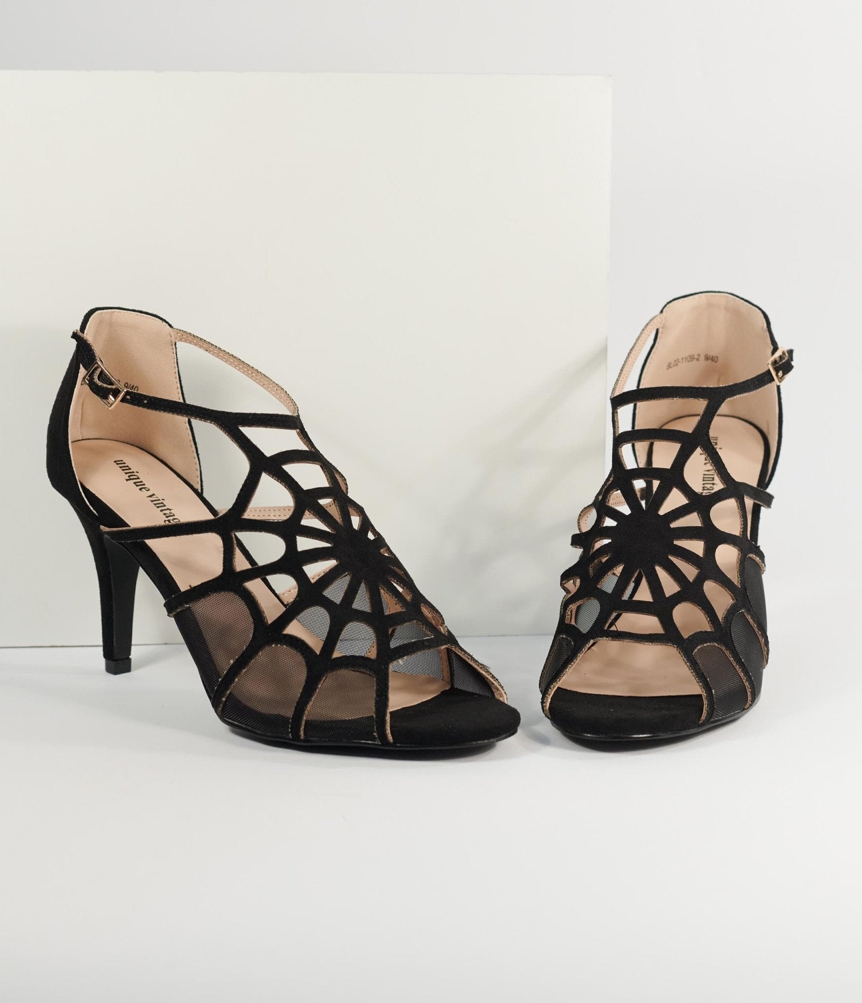 Unique Vintage Black Spider Web Heels - Unique Vintage - Womens, HALLOWEEN, SHOES